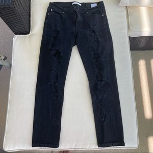 EUNINA ripped low rise boyfriend black jeans